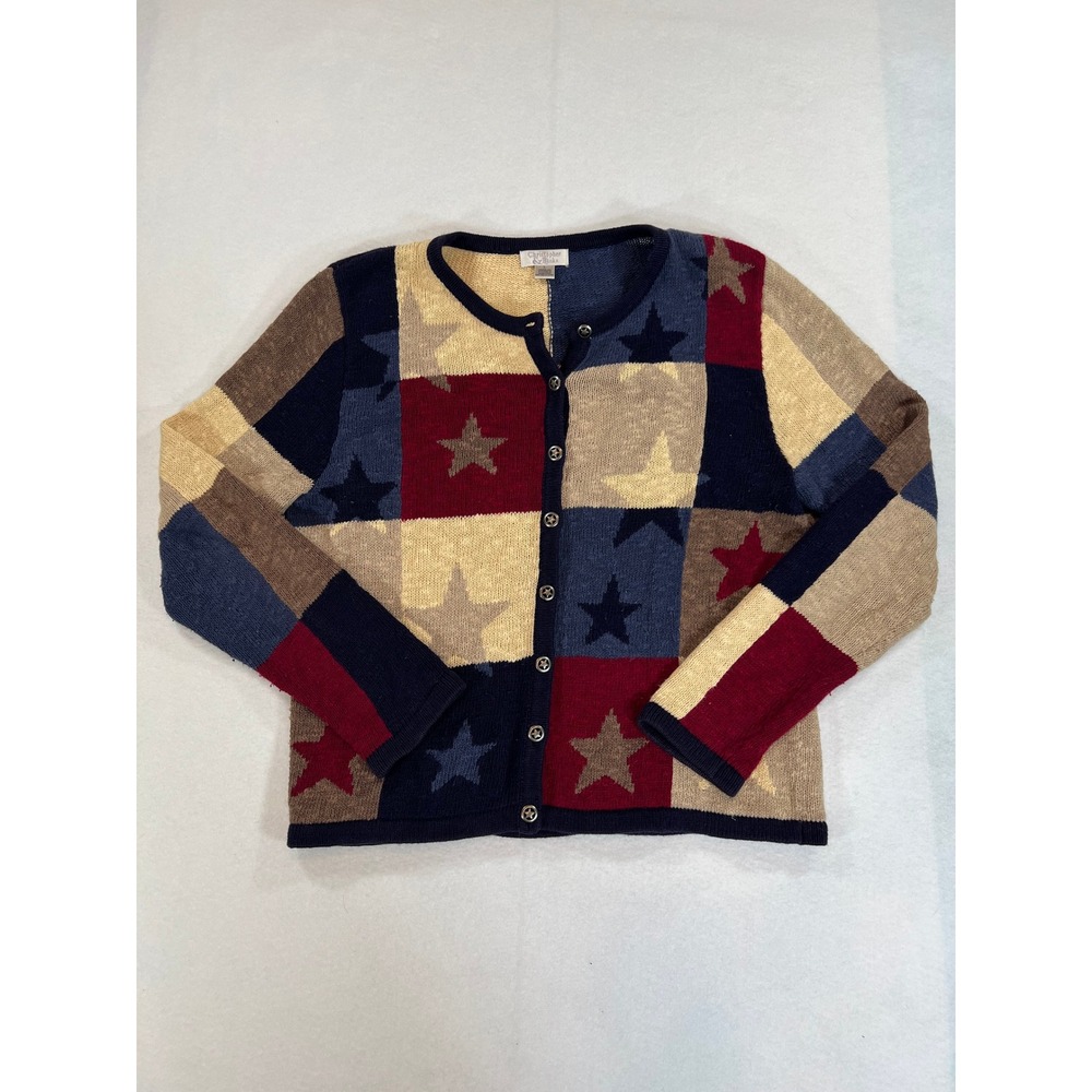 Christopher & Bank Star Patchwork Cardigan Sweater Americana Patriotic 90s 2000s